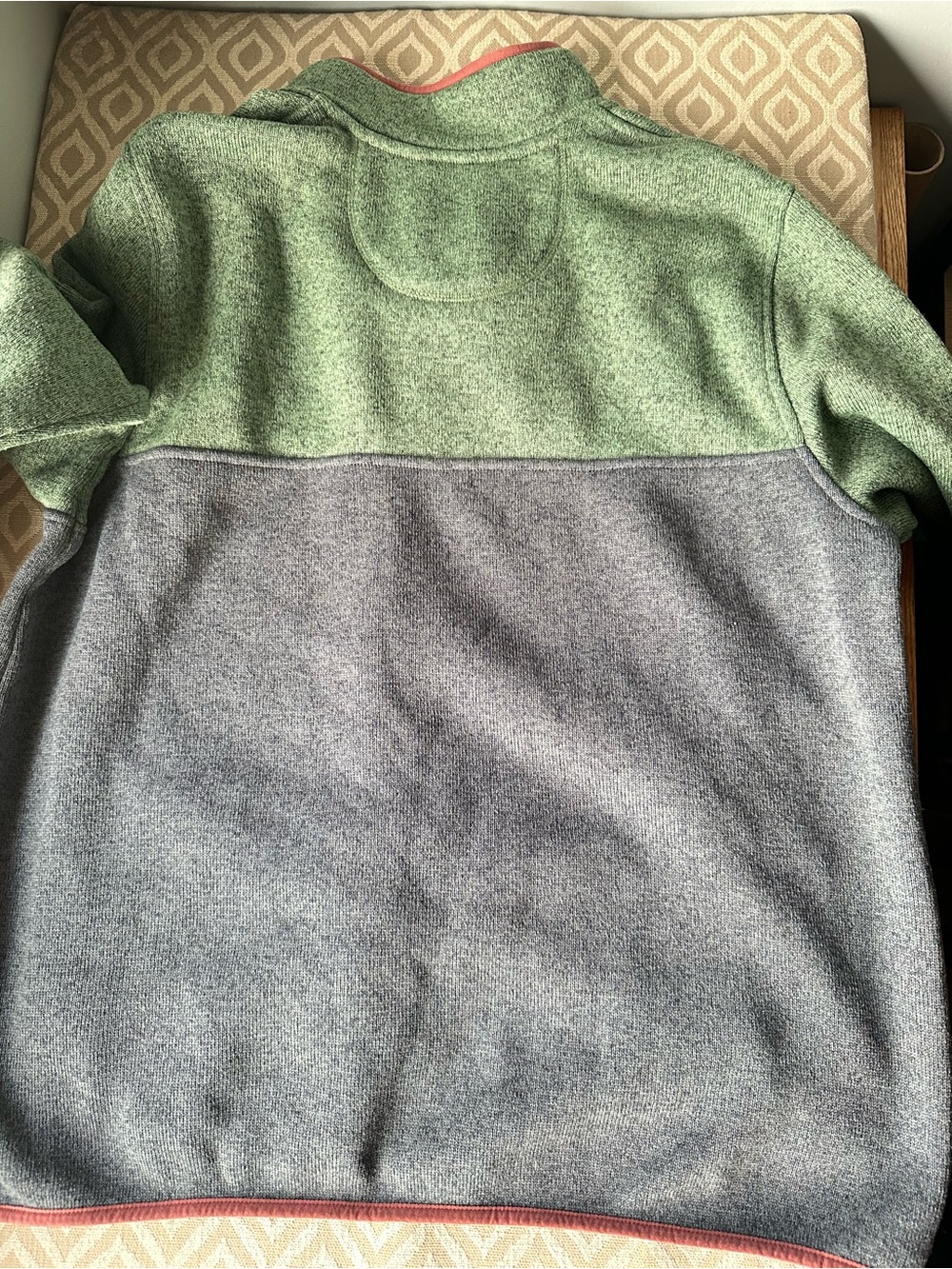 LL Bean Men XL Sweater 1/4 Snap Fleece Pullover Colorblock Green Gray - Picture 3 of 8